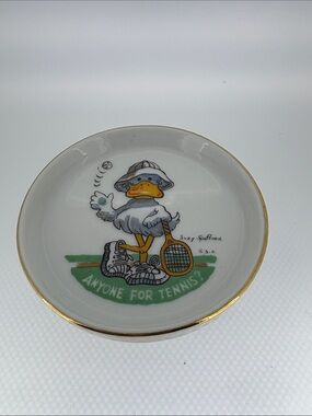 Suzy Stafford White Duck Tennis, Set of 3, Decorative Coaster with Gold Trim